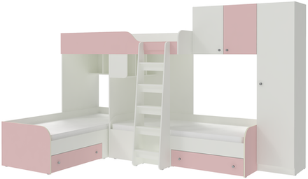 Кровать-чердак КарИВи Трио 2 Белый  Розовый