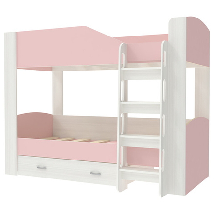 Двухъярусная кровать КарИВи Астра 2 Белое Дерево Розовый