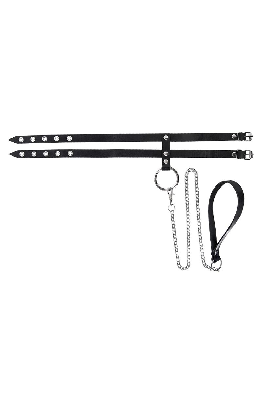 Черный ошейник из двух ремешков с поводком (Цвет: черный)