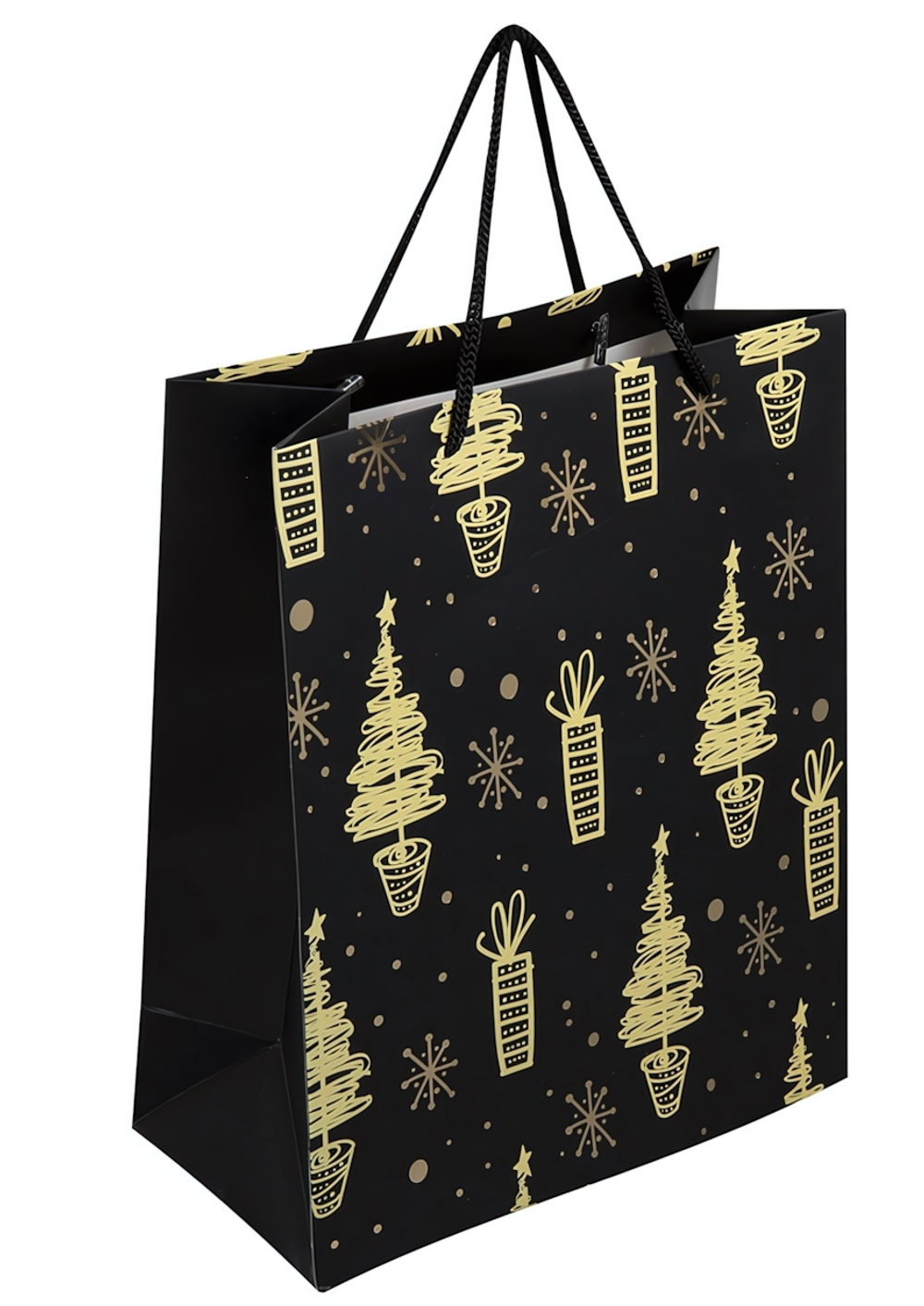 Пакет новогодний 26x13x32см. "Black&Gold" фольга, чёрный (Золотая сказка)