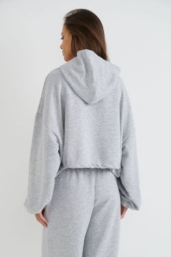 Укороченное худи на молнии цвета серый меланж