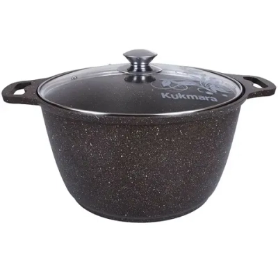 Кастрюля 6л «Мраморная»(кофейный мрамор) со стеклянной крышкой кмк62а