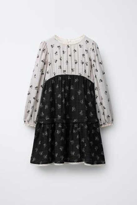 ZARA ПЛАТЬЕ В КЛЕТКУ С ЦВЕТОЧНЫМ ПРИНТОМ, ЧЕРНЫЙ/ЭКРЮ