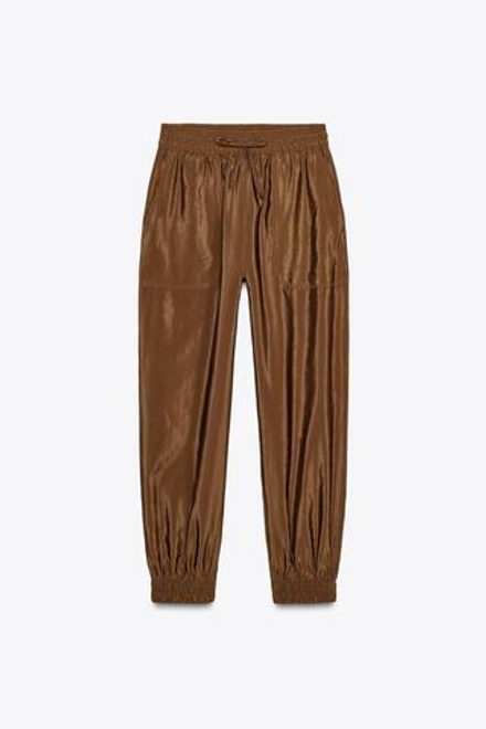 ZARA БРЮКИ СО СБОРКАМИ НА МАНЖЕТАХ, СВЕТЛО-КОРИЧНЕВЫЙ