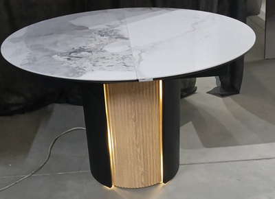 Стол БАТИСТ 115 с подстветкой PANDORA LIGHT, керамика / ДУБ АМЕРИКАНСКИЙ, ЧЕРНЫЙ каркас М-City