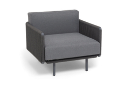 "Джелло" кресло плетеное из роупа, каркас алюминий темно-серый (RAL7024) муар, роуп темно-серый круглый, ткань темно-серая 027