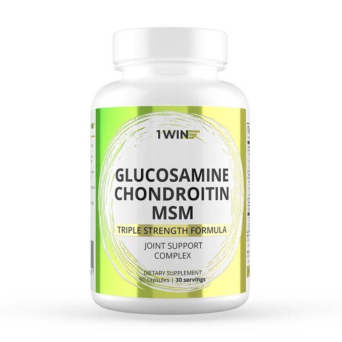 Глюкозамин + Хондроитин и МСМ, Glucosamine + Chondroitin + MSM, 1Win, 90 капсул