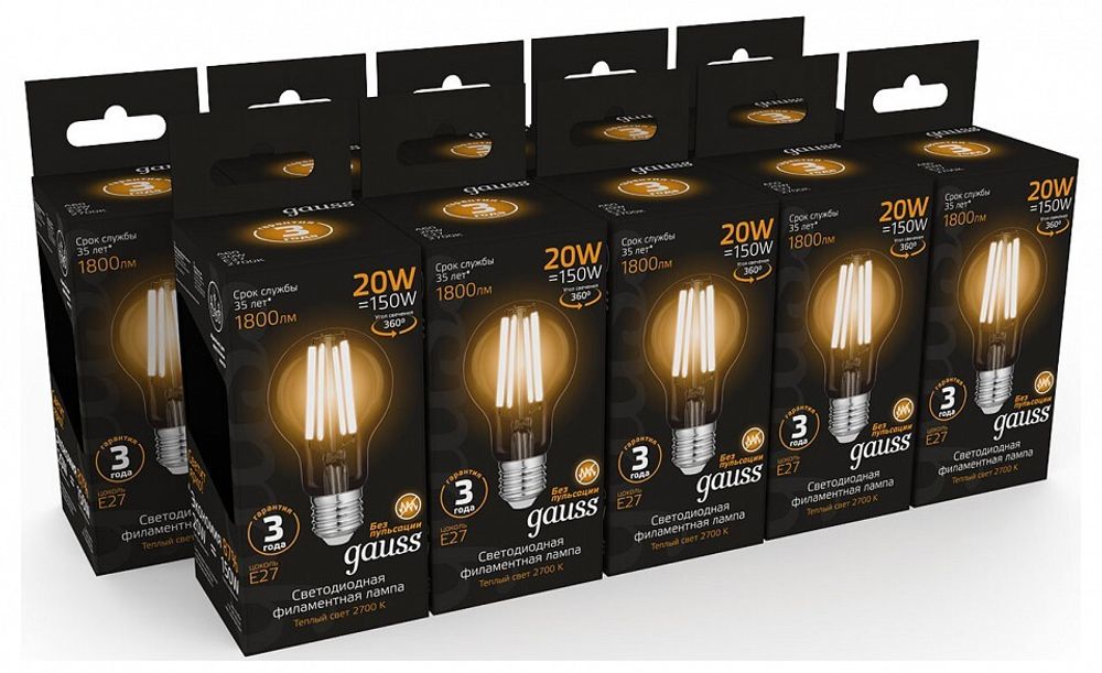 Лампа светодиодная Gauss Filament E27 20Вт 2700K 102902120