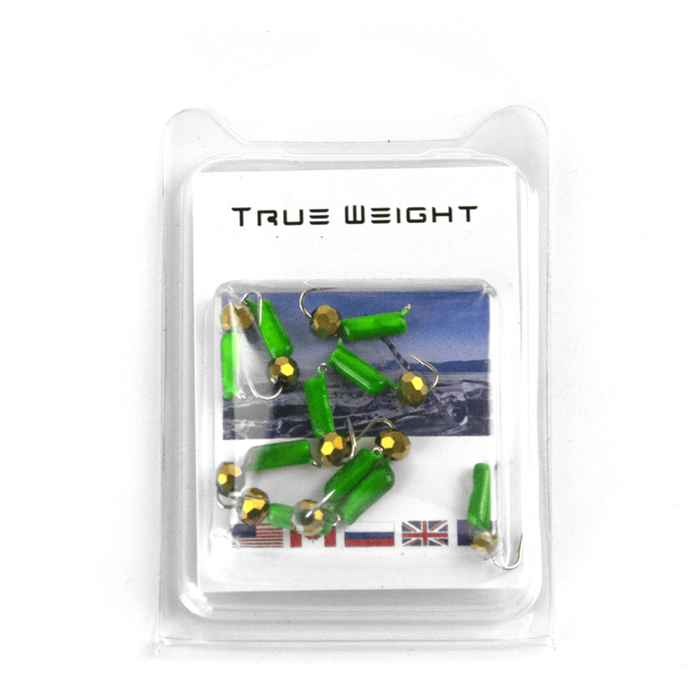 Мормышка True Weight &quot;Гвоздешарик&quot;, Зеленый, Многогранное золото (1.5мм, 0.3гр)