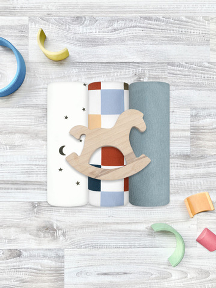 Сет из 3х пелёнок Mjölk Шахматы/Baby Blue/Ночное небо