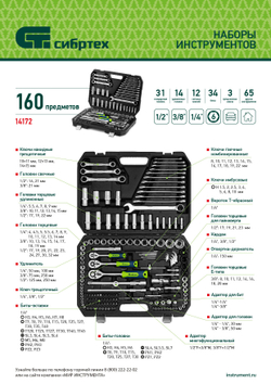 Набор инструментов, 1/2", 3/8", 1/4", пластиковый кейс 171 предм. Сибртех