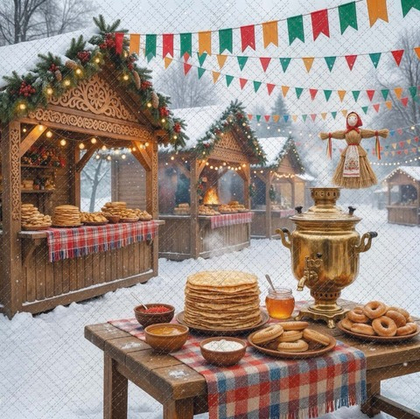 Масленица №9.1 улица - фон неопреновый