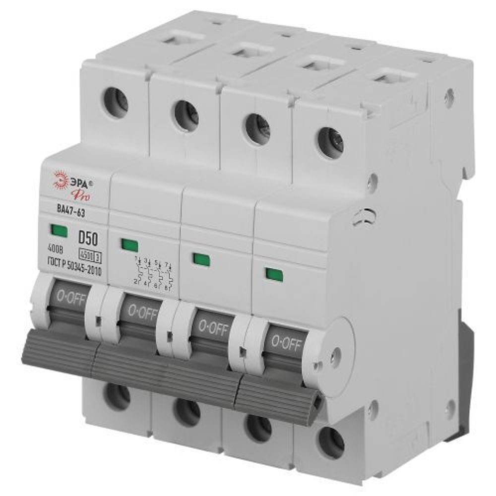 Выключатель автоматический 4п D 50А 4.5кА ВА47-63 PRO ЭРА Б0059489 Выключатель автоматический 4п D 50А 4.5кА ВА47-63 PRO ЭРА Б0059489