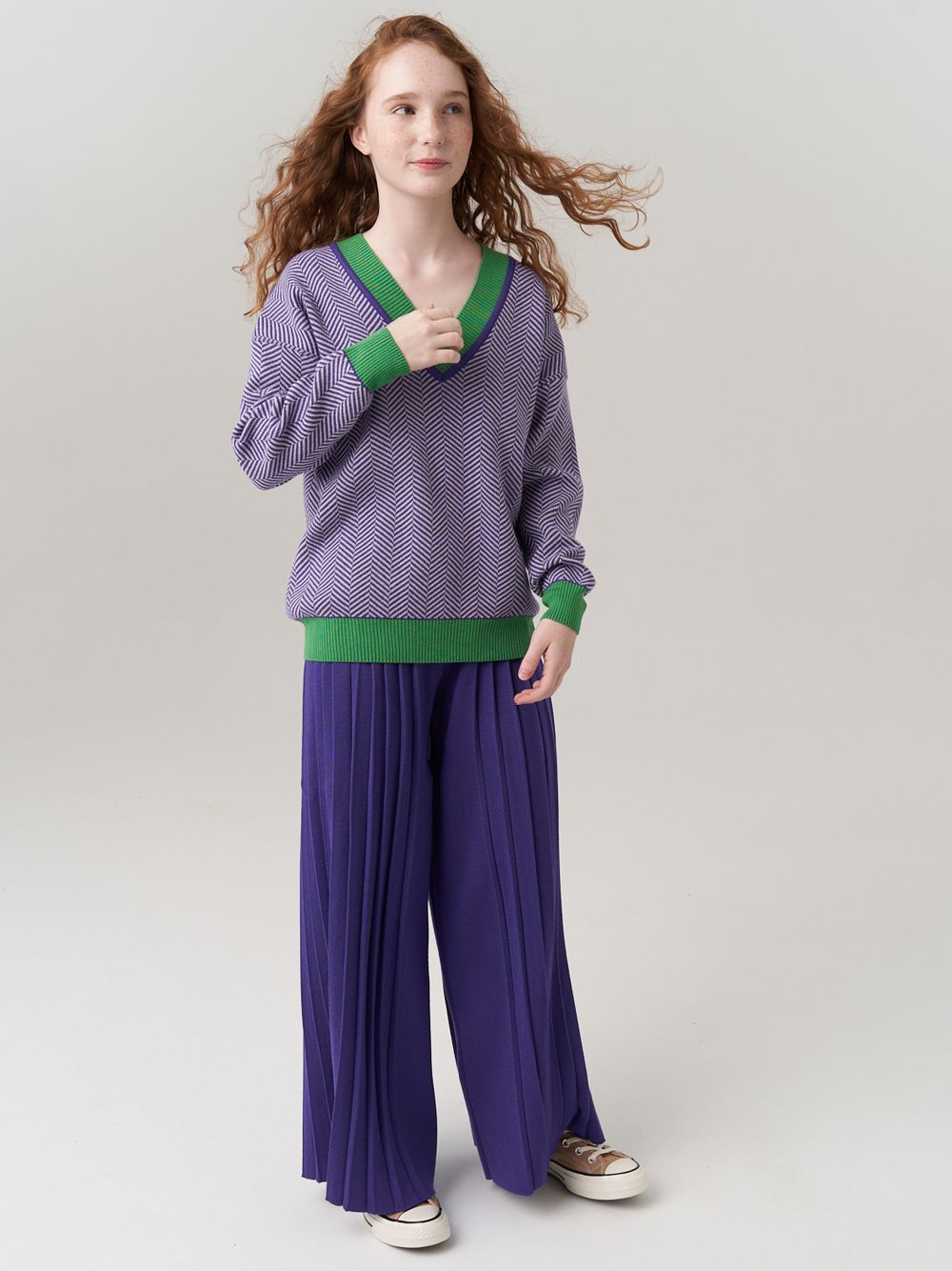 Школьные широкие брюки для девочки AT726-2 сиреневый