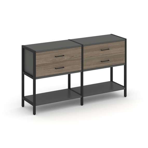 Shelf System Двухсекционный стеллаж двухярусный с ящиками SN.STM-222 Антрацит/Вяз Благородный/Металл