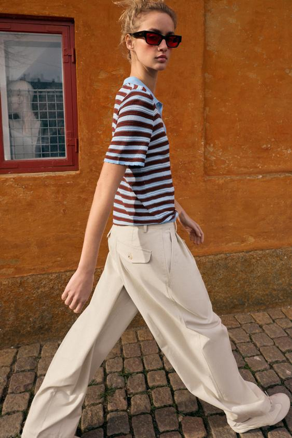 ZARA БРЮКИ BARREL С ЗАЩИПАМИ, ЭКРЮ