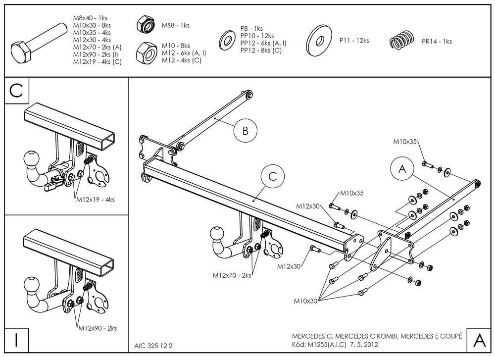 Фаркоп оцинкованный Galia M125A для Mercedes C-Class W204 седан 2007-2014 / S204 универсал 2007-2014(паспорт и сертификат в комплекте)(без электрики)