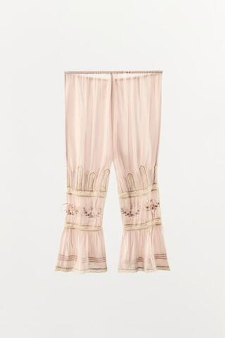 ZARA БРЮКИ-ШАРОВАРЫ С КРУЖЕВНОЙ ОТДЕЛКОЙ И ЗАВЯЗКАМИ, РОЗОВАТЫЙ