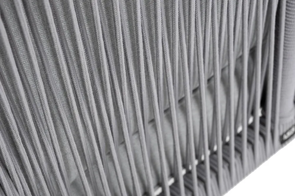 "Канны" угловой модуль плетеный из роупа, каркас алюминий белый шагрень, роуп светло-серый круглый, ткань светло-серая