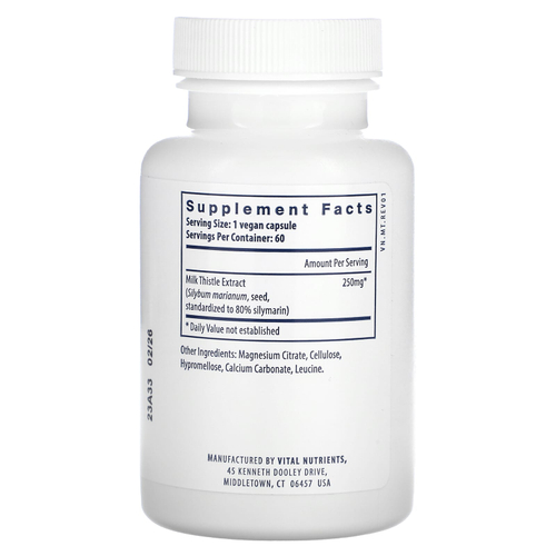 Vital Nutrients, Экстракт расторопши, 250 мг, 60 веганских капсул