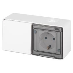 Блок розетка с выключателем ЭРА Эксперт 11-7501-01 IP55 16A-10AX-250В ОУ белый