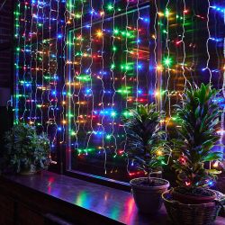 ULD-C3020-240-TTK MULTI IP44 Занавес светодиодный с эффектом мерцания. 3х2м. Соединяемый. 240 светодиодов. Разноцветный свет. Провод прозрачный. TM Uniel
