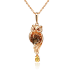 Подвеска «Сова» из красного золота с кварцем дымчатым, цитринами и эмалью