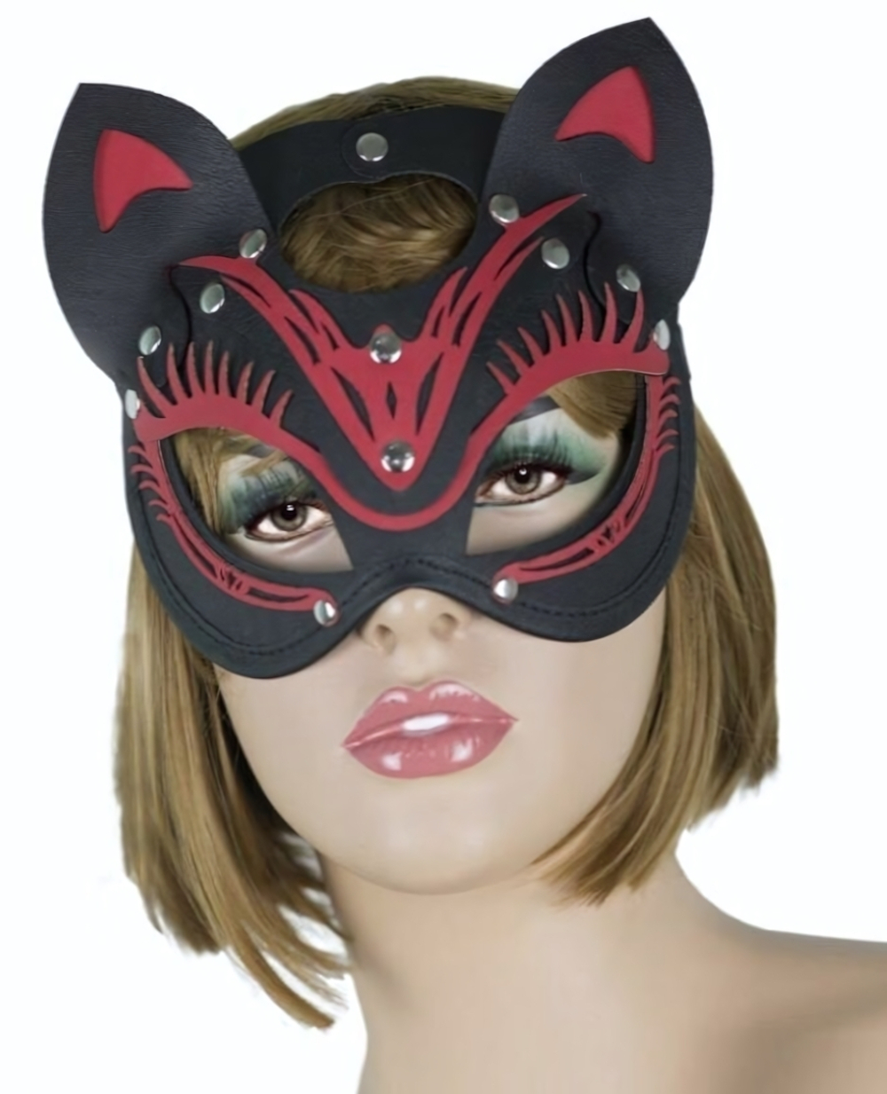 Маска кошки с маленькими ушками (Цвет: черный с красным)