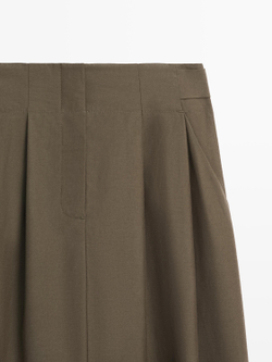 Massimo Dutti Юбка миди со складками-плиссе, хаки