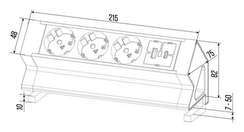 Блок розеток настольный с двумя крепежами (3 розетки, USB-A, USB-C) G4103Y-2AC.N Серебро/Черный 215