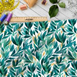 Ткань премиум Оксфорд 600D зеленые акварельные листья