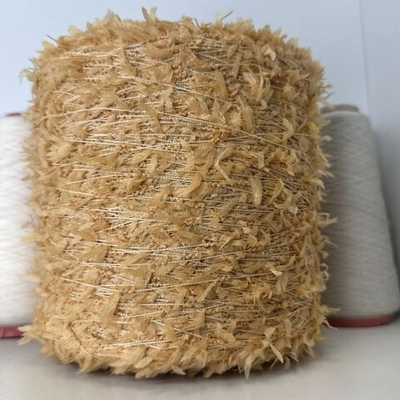 STOCK ITALY; вискоза, хлопок, п/а; 500м/100гр; абрикосово-песочный тонкий фантазийный шнурочек с бантиками