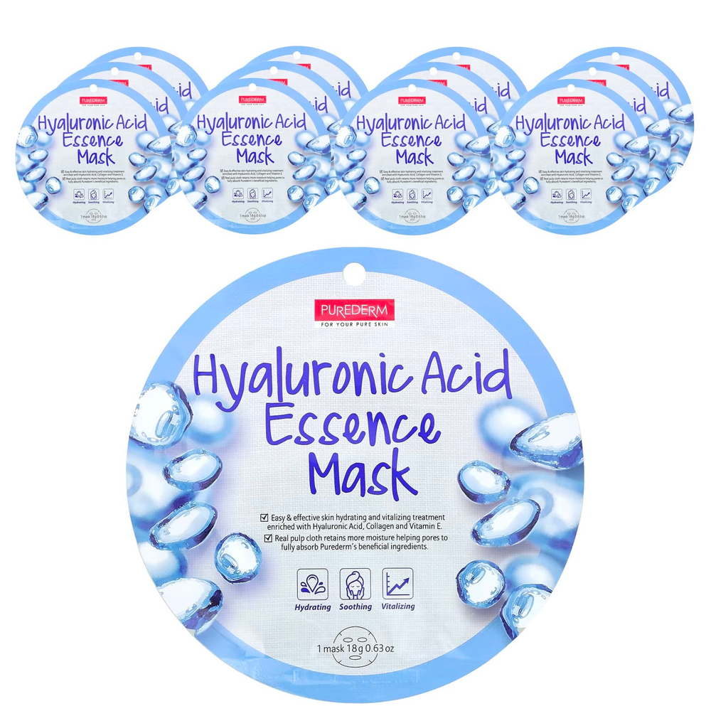 Purederm, Косметическая маска с гиалуроновой кислотой, 12 шт., 18 г (0,63 унции)