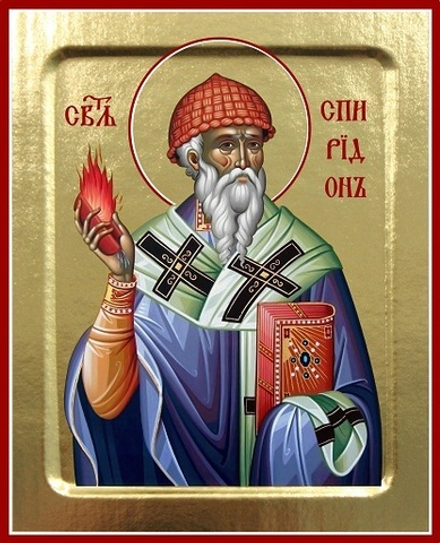 Икона Спиридона Тримифунтского, святителя (фиолетовое облачение с огнём) на дереве: 125 х 160 (Синоп