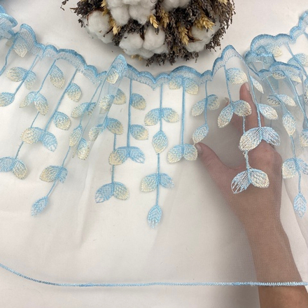 Вышивка на сетке плотная, бирюзовая 25 см