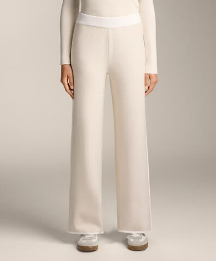 OYSHO Трикотажные брюки прямого кроя с контрастной окантовкой, цвет слоновой кости