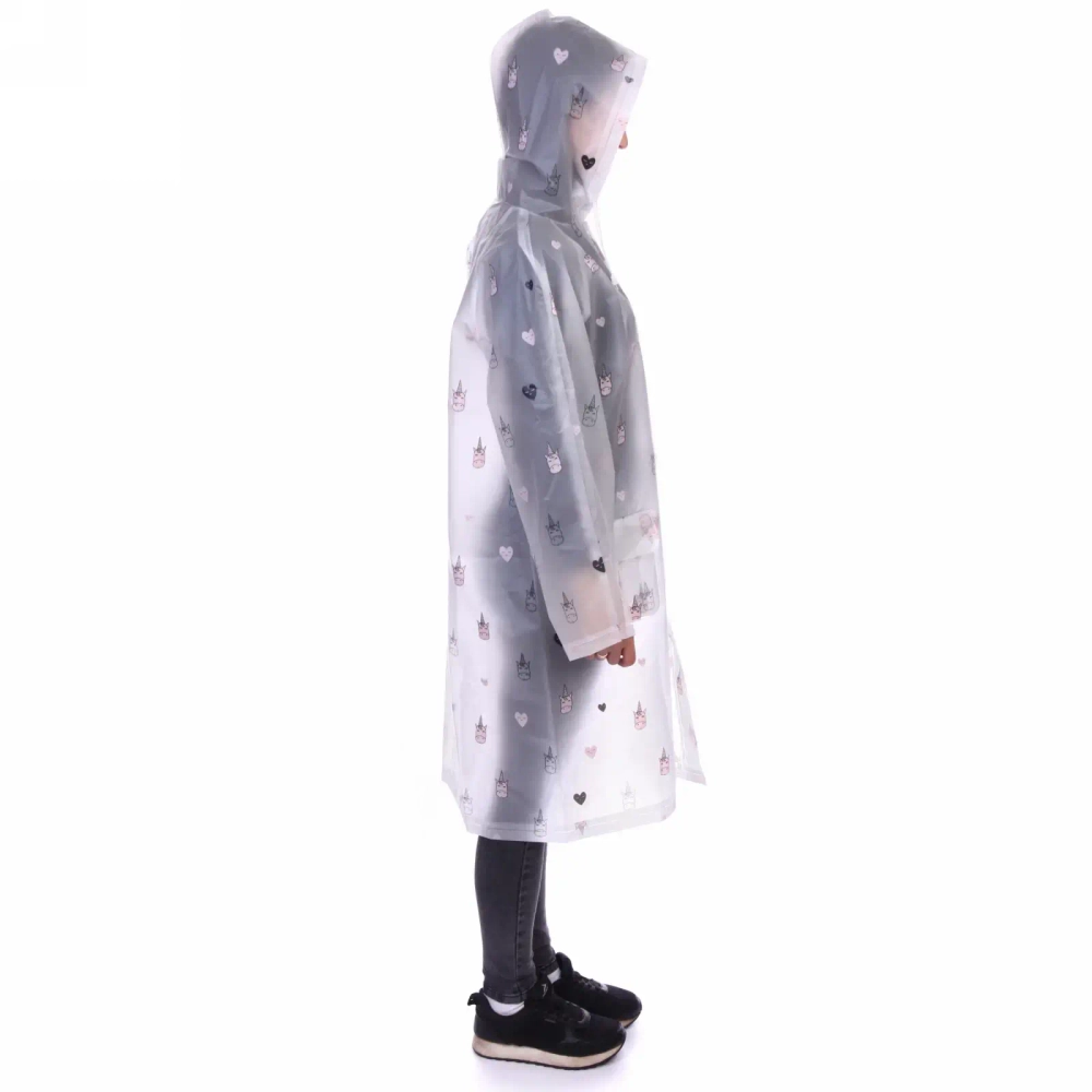 Дождевик-плащ 120 Мкрн 115*65см «Единороги» с капюшоном и завязками, на кнопках, р-р M ДоброСад