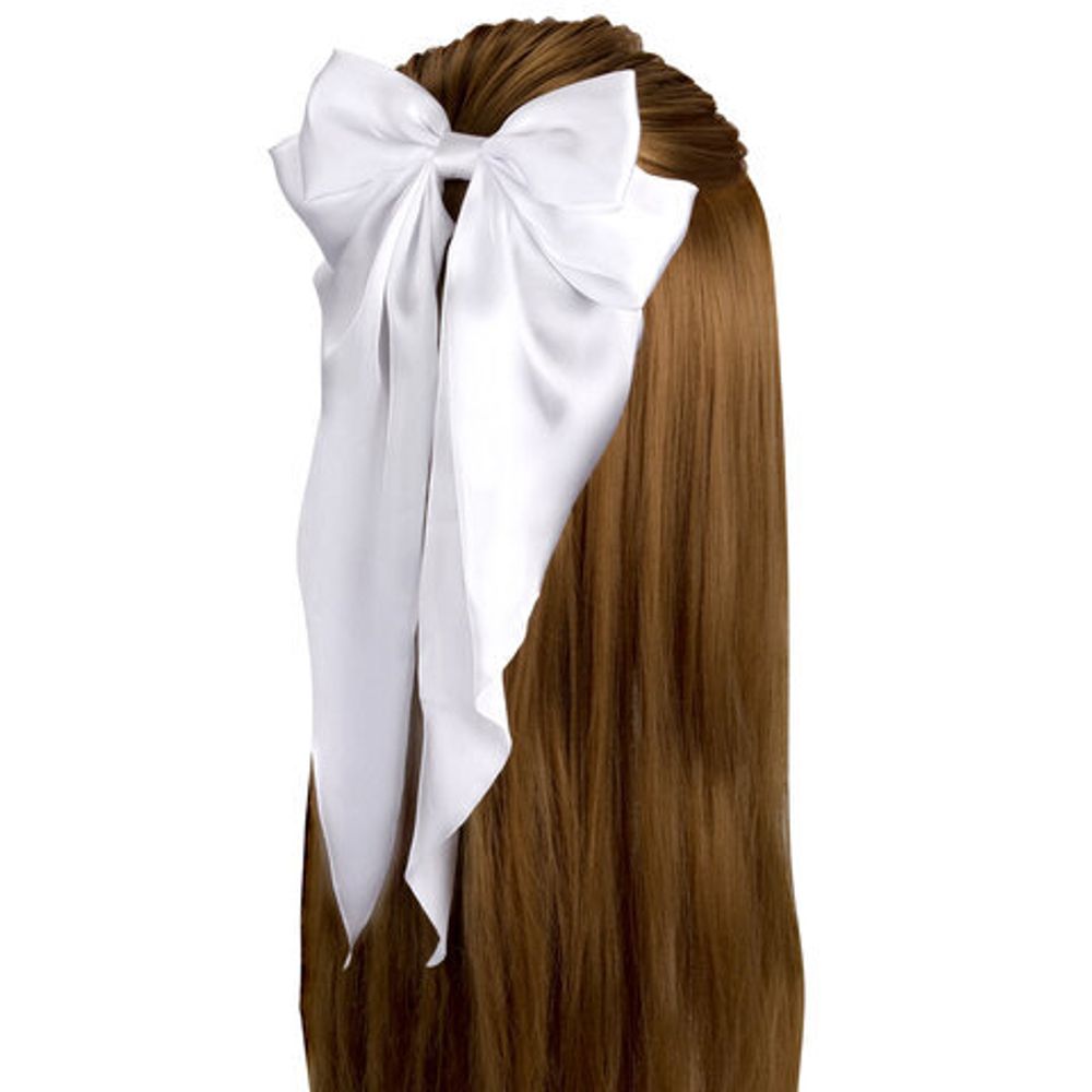 Заколка для волос баретте с бантом и широкими длинными хвостиками, белый, MONTE VITA, 457114