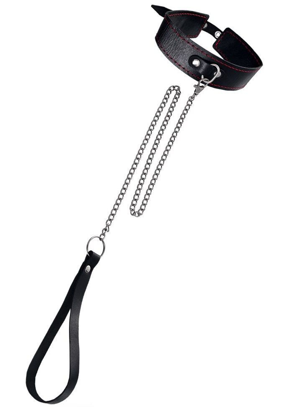 Черный двухслойный ошейник с красной строчкой и поводком (Цвет: черный)