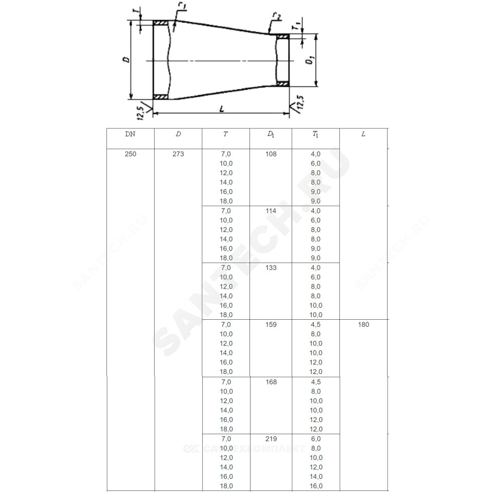 Переход сталь концентрический Дн 108х4,0-57х3,0 (Ду 100х50) бесшовный ГОСТ 17378-2001