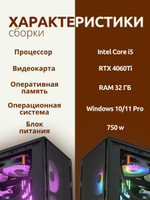 Игровой компьютер (системный блок) Intel Core i5-13400F/ RTX4060Ti/ 32GB / SSD 1000ГБ /750W