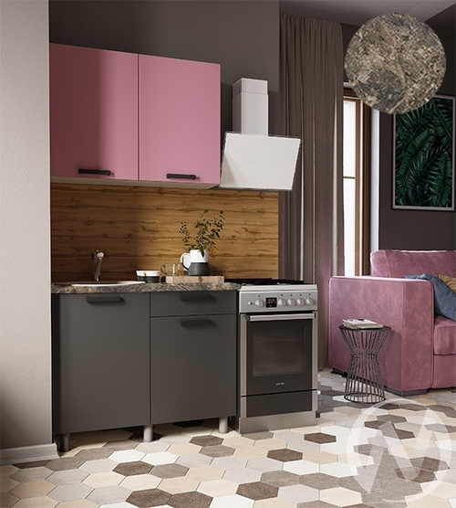 Кухня Кьяра 1.0м (корпус белый/карбон сакура; карбон вулкан) 38мм королевский опал