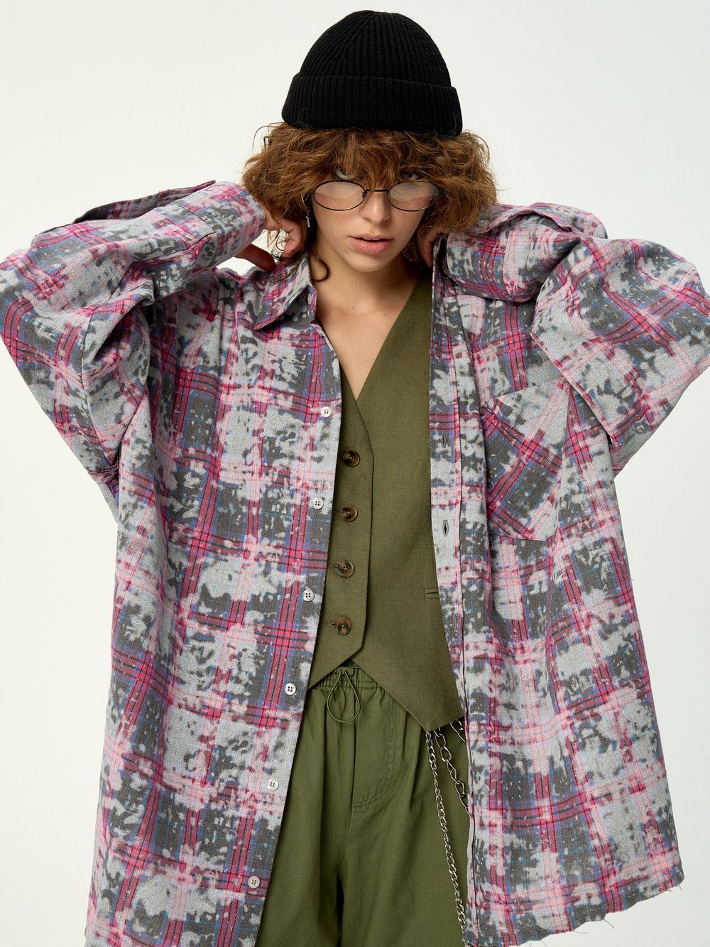 Рубашка Kraizy Stripes Destroy серо-розовая