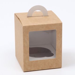Коробка для свечи крафт с окном и ручкой 9,2х9,2х11 см (№68)