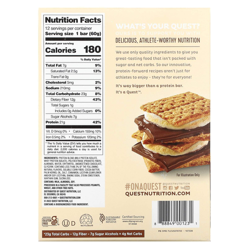 Quest Nutrition, Протеиновый батончик «Печенье с зефиром», 12 батончиков, 60 г (2,12 унции) каждый