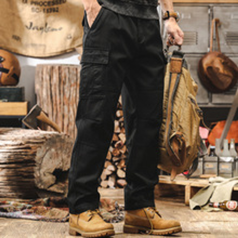 Мужские рабочие брюки в американском ретро-стиле, весенне-осенний стиль, свободные прямые тактические функциональные повседневные брюки на флисовой подкладке.
