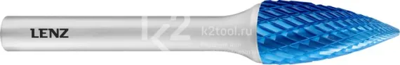 Борфреза твердосплавная LENZ форма G (парабола с заостренной головкой), 6х18х6х50 мм, насечка №3, с покрытием, арт. LZBG 035 C3