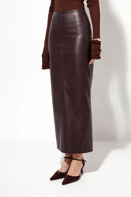 Юбка карандаш из экокожи шоколадного цвета