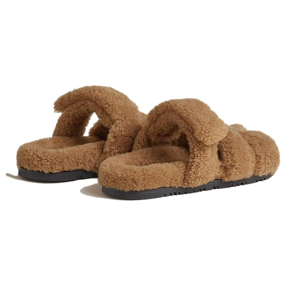 Hermes Chypre suede comfortable casual one-word slippers women's brown, H222196Z 1J