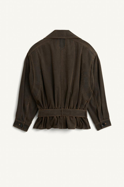 ZARA КУРТКА С ОТЛОЖНЫМ ВОРОТНИКОМ И ПОЯСОМ, КОРИЧНЕВЫЙ